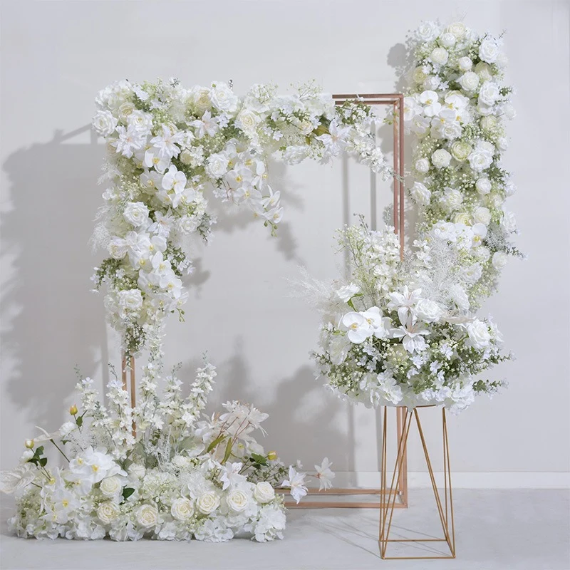 Premium Seidenblumen Gesteck in Weis & Creme – Rosen, Orchideen & Hortensien