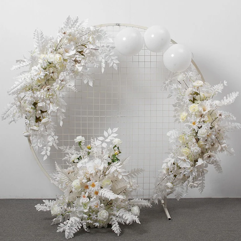 Premium Seidenblumen Gesteck in Weiß – Rosen, Klematis, Ranunkeln & Hortensien | Exklusive Hochzeits- & Eventdekoration