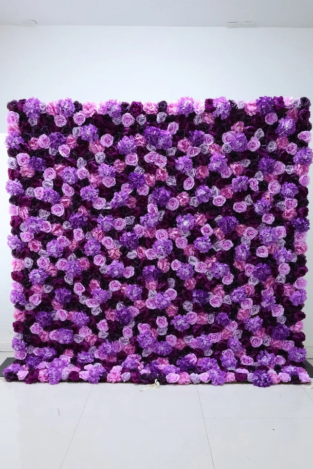 Blumenwand Flowerwall 3D Rosen Lila/Violett – luxuriöse Premium-Qualität