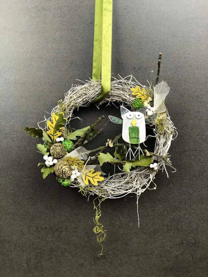Türkranz Herbst mit Eule 22cm – Seidenblumen Haustürdeko
