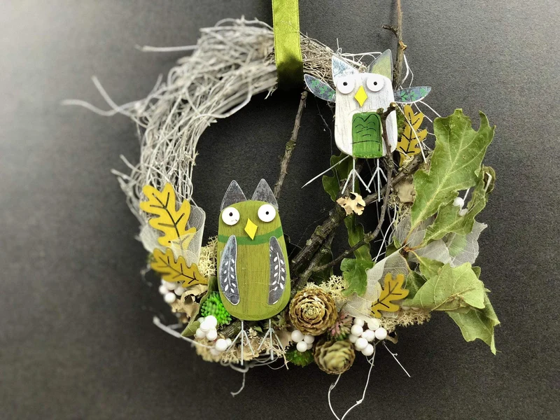 Türdeko Herbst mit Eule 22cm – Türkranz Seidenblumen handgefertigt