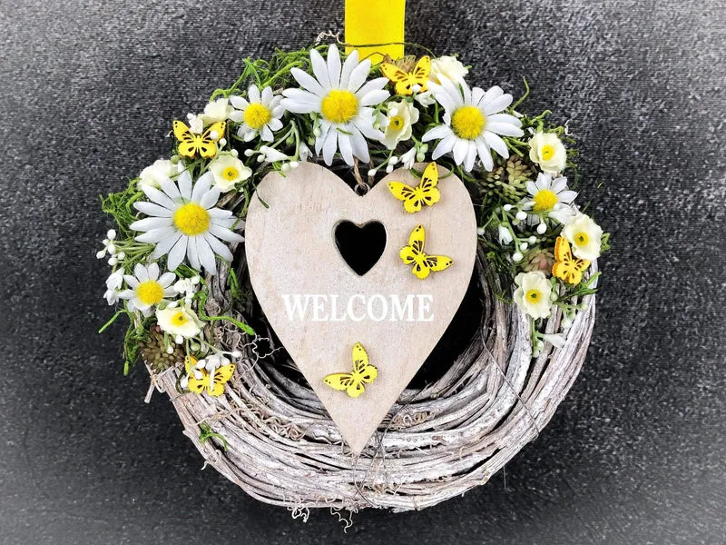 Seidenblumen Türkranz Welcome – Haustürdeko ganzjährig