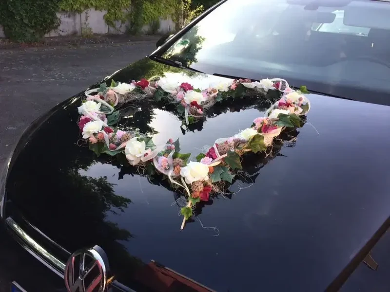 Brautauto Autoschmuck Set 3-teilig – Seidenblumen Hochzeitsdeko