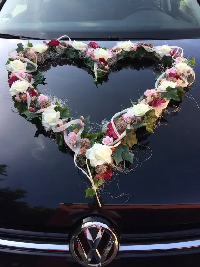 Brautauto Autoschmuck Set 3-teilig – Seidenblumen Hochzeitsdeko