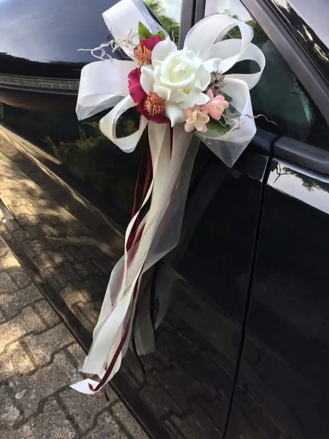 Brautauto Autoschmuck Set 3-teilig – Seidenblumen Hochzeitsdeko