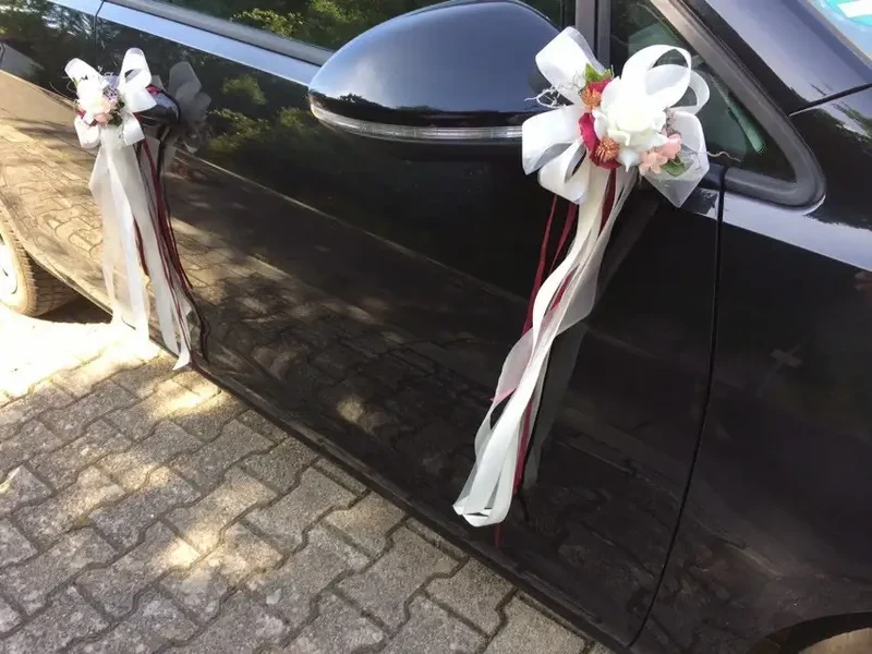 Brautauto Autoschmuck Set 3-teilig – Seidenblumen Hochzeitsdeko
