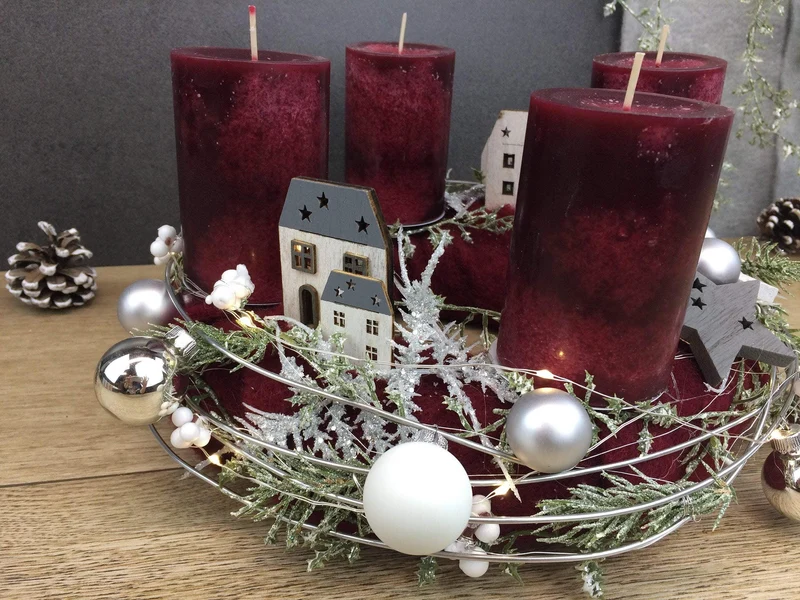 Adventskranz Lichterkette Häuser – rund stimmungsvoll