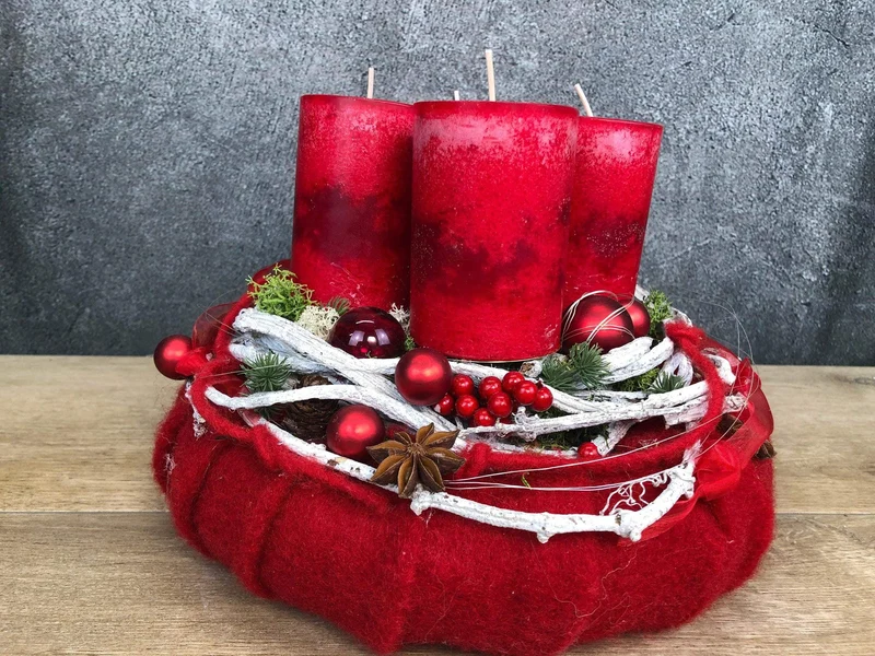 Adventskranz modern rund – handgefertigt mehrjährig mit Tanne