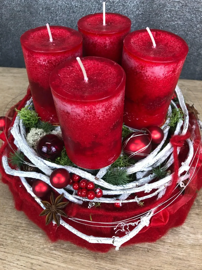 Adventskranz modern rund – handgefertigt mehrjährig mit Tanne