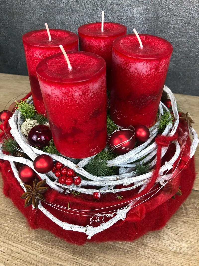 Adventskranz modern rund – handgefertigt mehrjährig mit Tanne