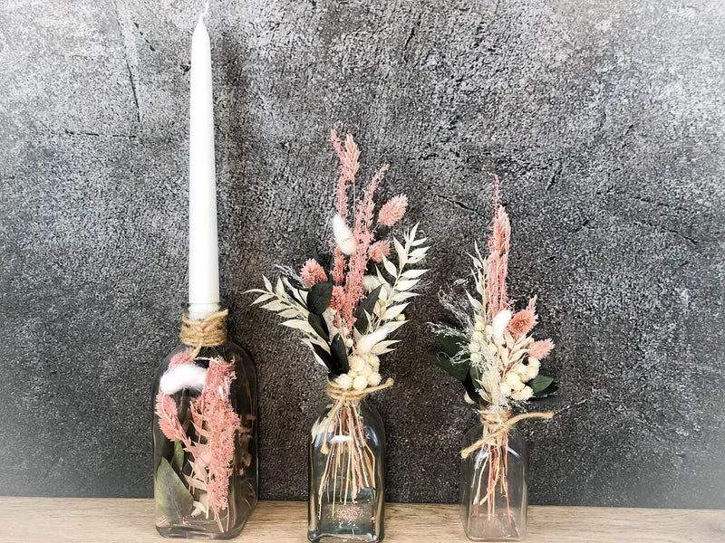 Trockenblumenstrauß mit Vase – Eukalyptus & Gräser natürlich & stilvol