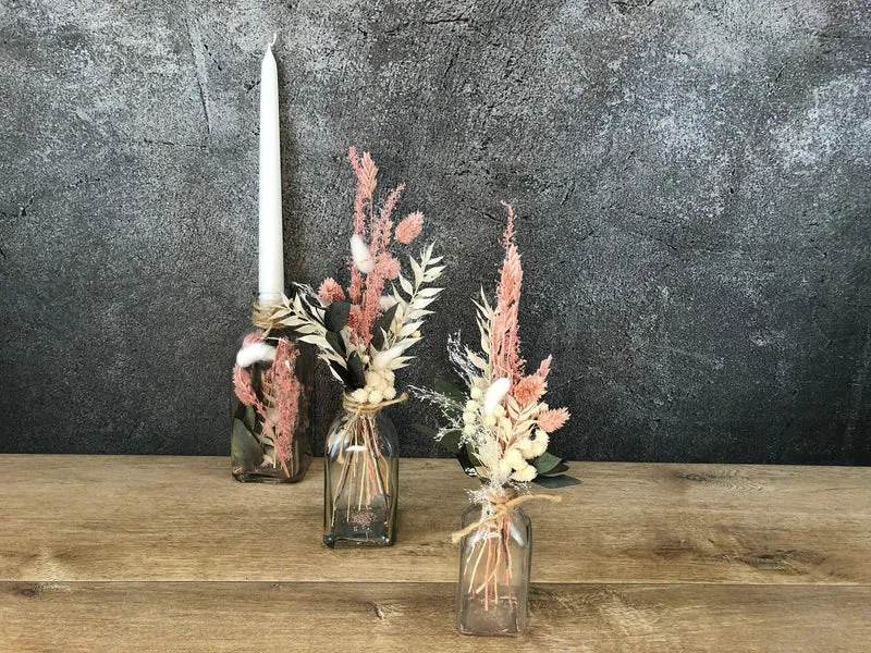 Trockenblumenstrauß mit Vase – Eukalyptus & Gräser natürlich & stilvol