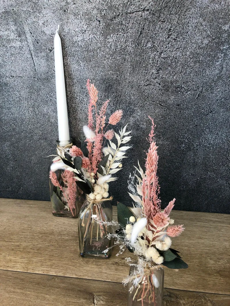 Trockenblumenstrauß mit Vase – Eukalyptus & Gräser natürlich & stilvol