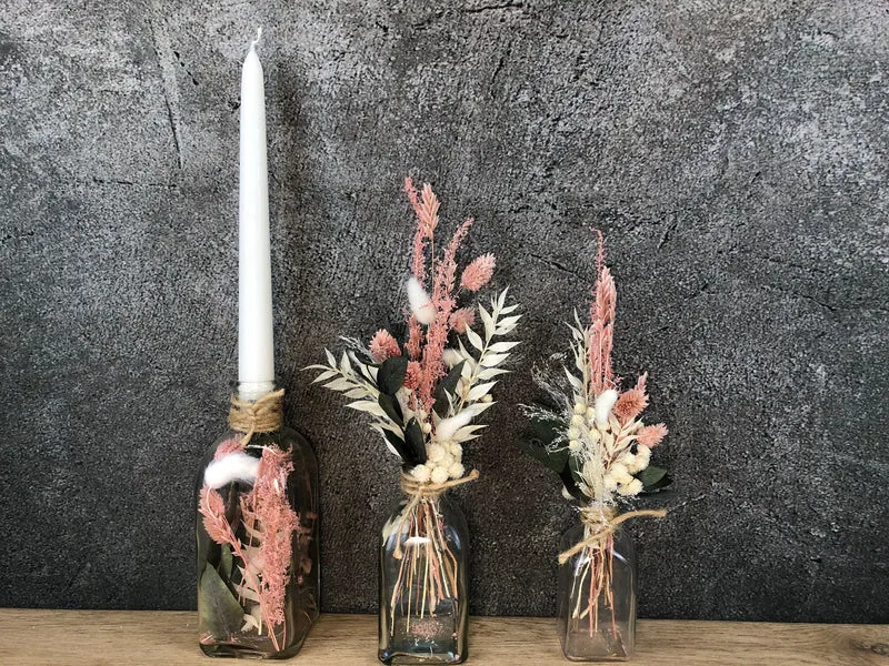 Trockenblumenstrauß mit Vase – Eukalyptus & Gräser natürlich & stilvol