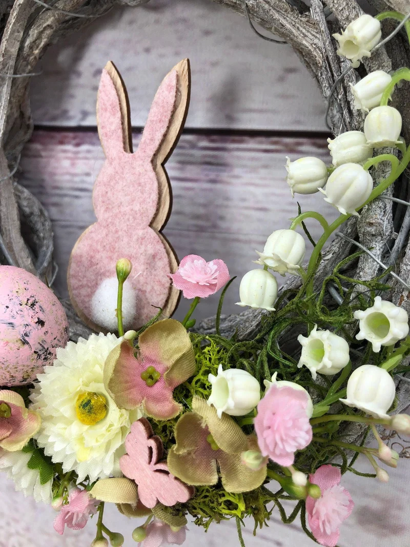 Frühlingskranz 20cm mit Hasen, Eiern & Schleierkraut – kleiner Osterkranz Seidenblumen