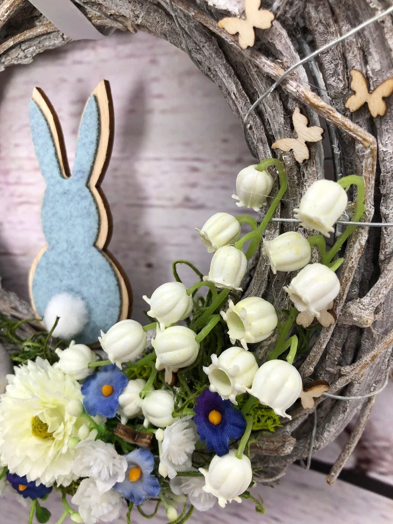 Türkranz Ostern Schleierkraut & Hasen – Frühlingskranz Seidenblumen handgefertigt