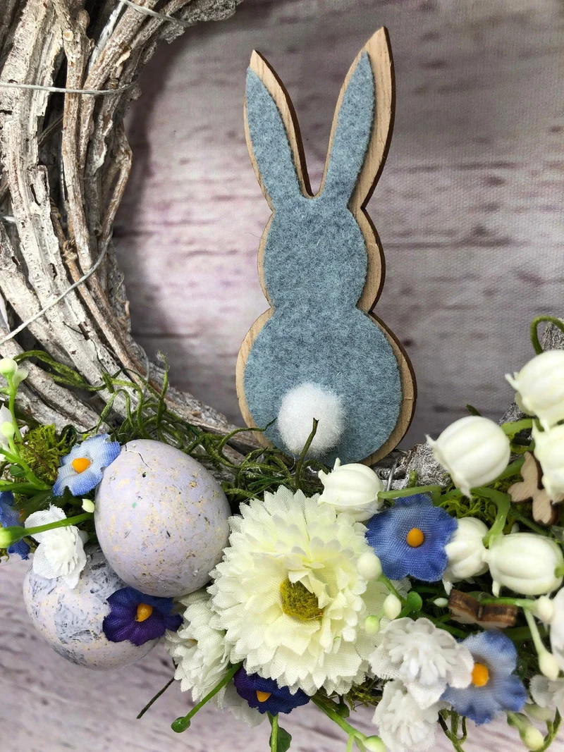 Türkranz Ostern Schleierkraut & Hasen – Frühlingskranz Seidenblumen handgefertigt
