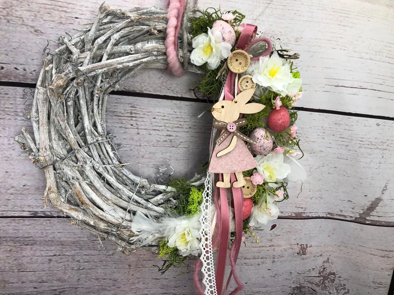 Türkranz Frühlling Hasen & Schleierkraut – Osterkranz Seidenblumen Türdeko