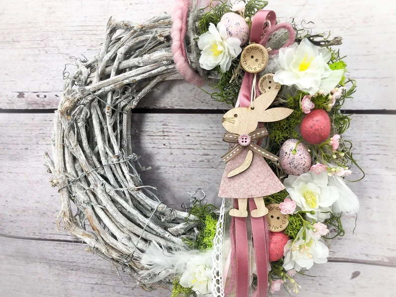 Türkranz Frühlling Hasen & Schleierkraut – Osterkranz Seidenblumen Türdeko