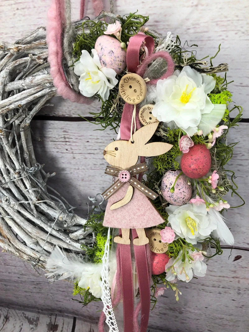 Türkranz Frühlling Hasen & Schleierkraut – Osterkranz Seidenblumen Türdeko