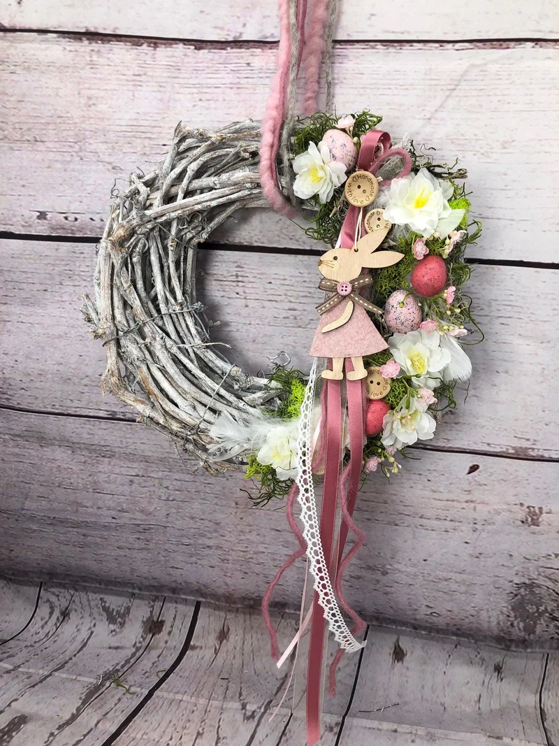 Türkranz Frühlling Hasen & Schleierkraut – Osterkranz Seidenblumen Türdeko