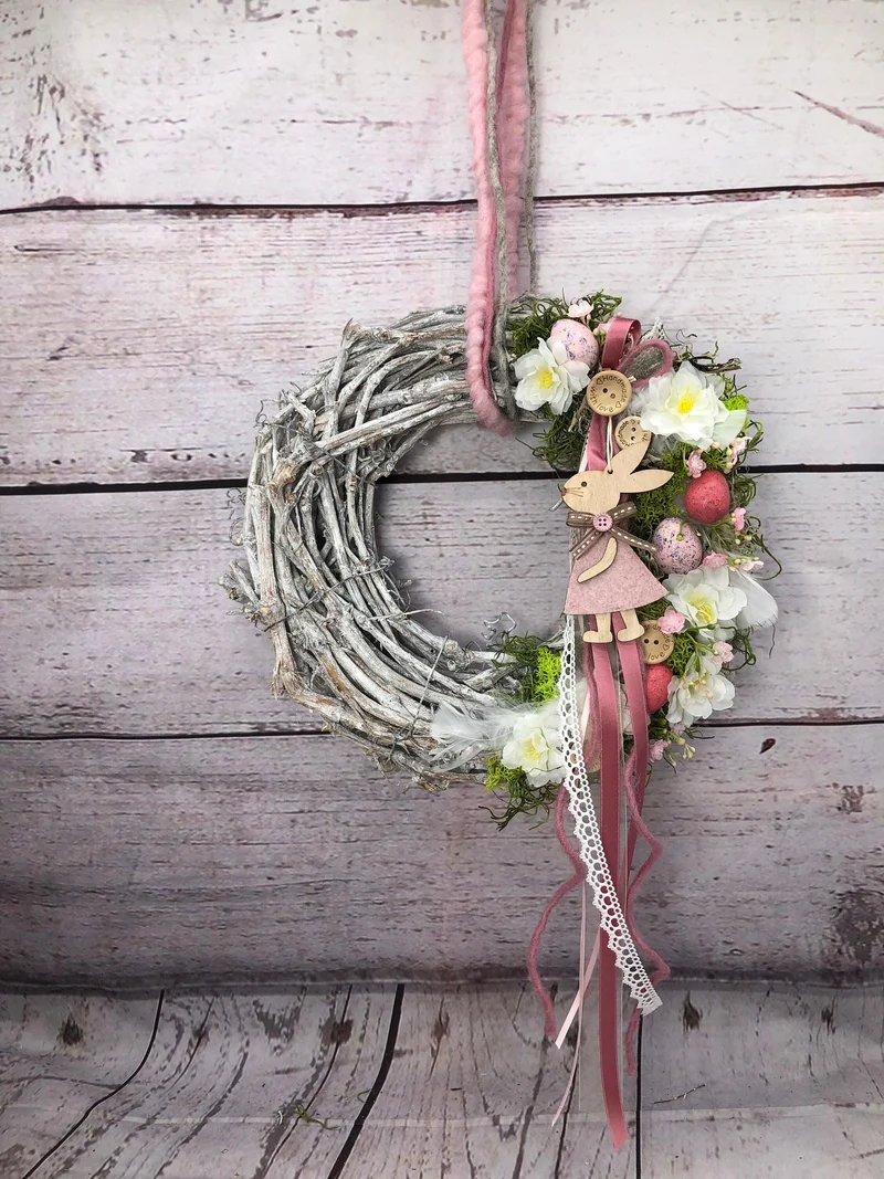 Türkranz Frühlling Hasen & Schleierkraut – Osterkranz Seidenblumen Türdeko