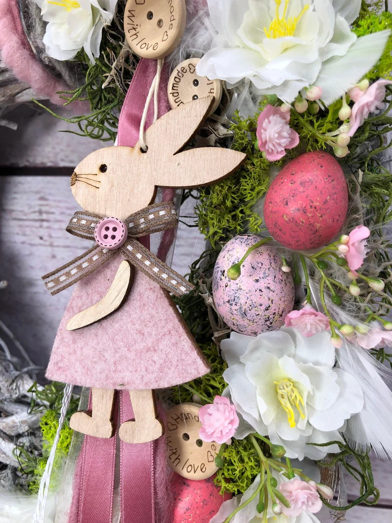 Türkranz Frühlling Hasen & Schleierkraut – Osterkranz Seidenblumen Türdeko