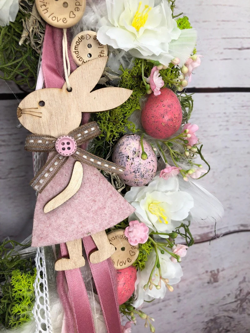 Türkranz Frühlling Hasen & Schleierkraut – Osterkranz Seidenblumen Türdeko