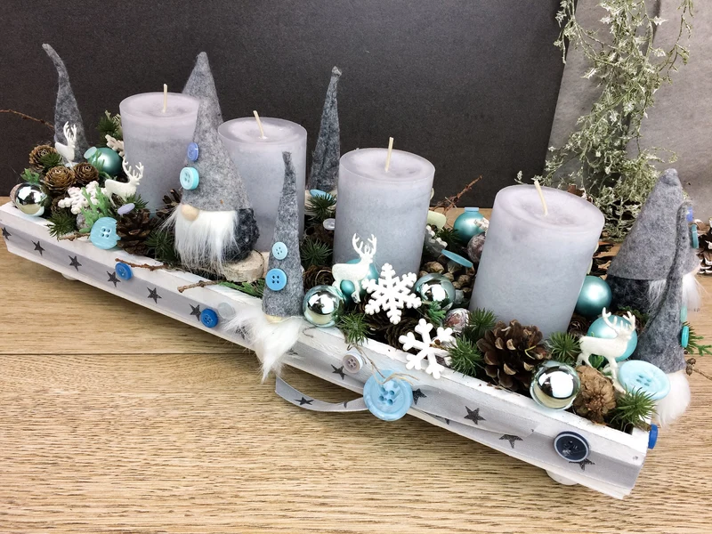 Adventsgesteck Tablett länglich – Advent Tischdeko mehrjährig