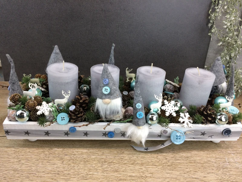 Adventsgesteck Tablett länglich – Advent Tischdeko mehrjährig