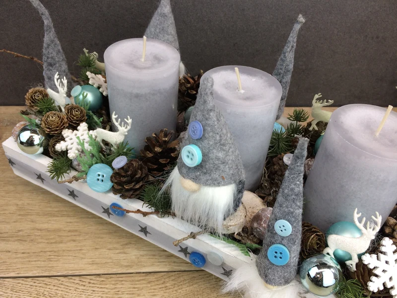 Adventsgesteck Tablett länglich – Advent Tischdeko mehrjährig