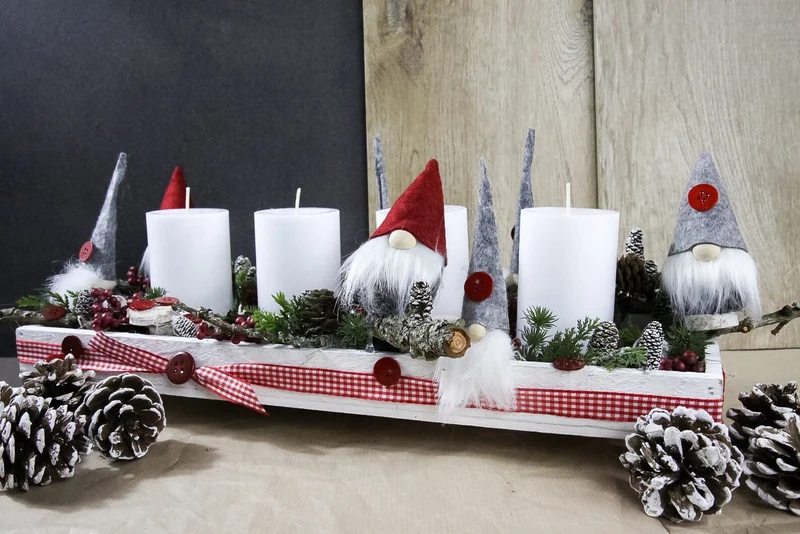 Adventsgesteck Tablett länglich – Advent Tischdeko mehrjährig
