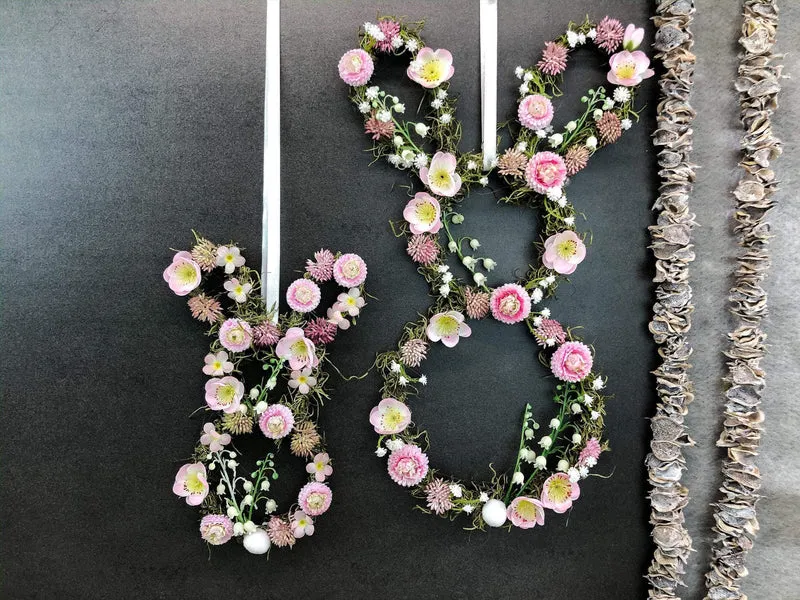 Türkranz Ostern & Frühling mit Hasen – Fensterschmuck Seidenblumen Wunschfarbe