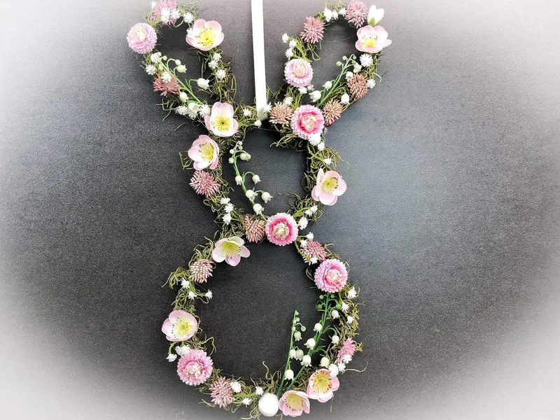 Türkranz Ostern & Frühling mit Hasen – Fensterschmuck Seidenblumen Wunschfarbe