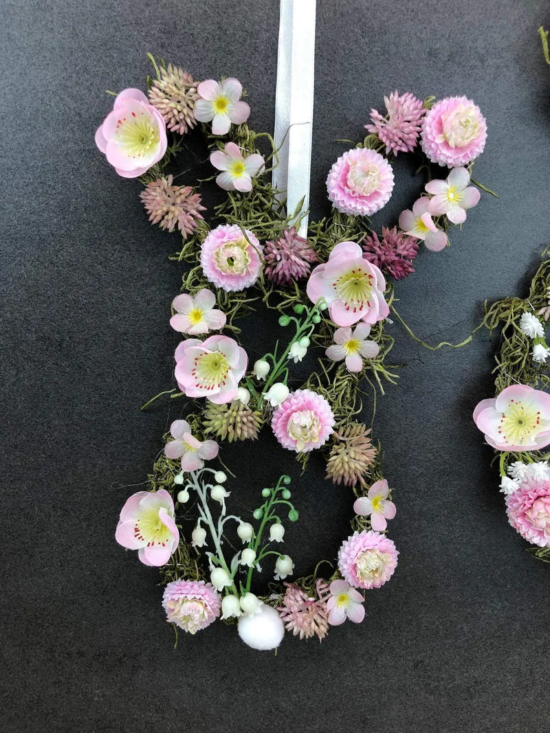 Türkranz Ostern & Frühling mit Hasen – Fensterschmuck Seidenblumen Wunschfarbe