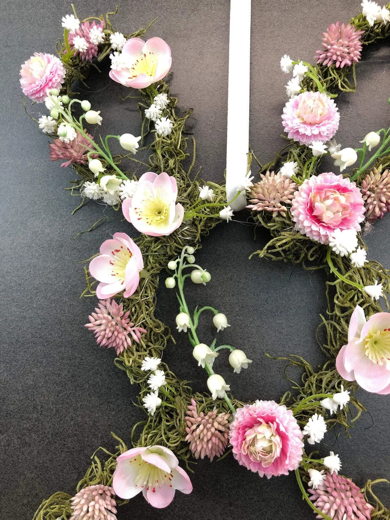 Türkranz Ostern & Frühling mit Hasen – Fensterschmuck Seidenblumen Wunschfarbe
