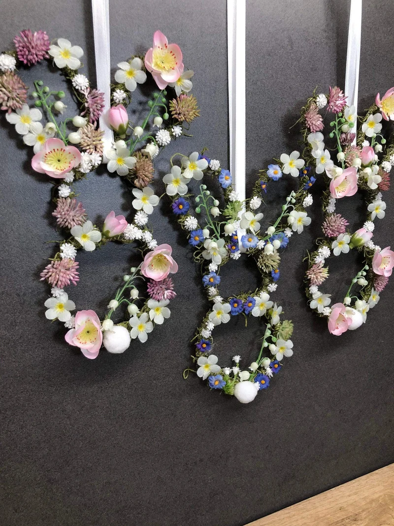 Türkranz Ostern & Frühling mit Hasen – Fensterschmuck Seidenblumen Wunschfarbe