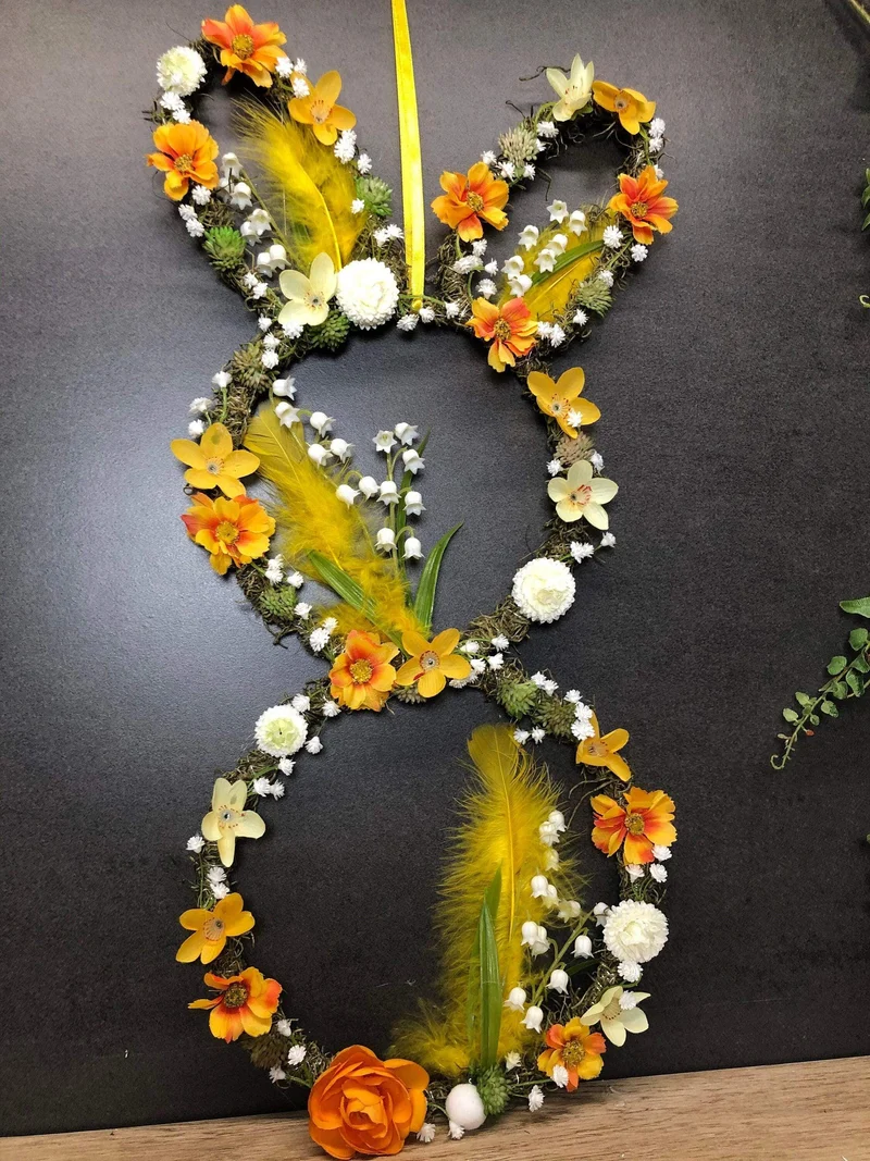 Türkranz Ostern & Frühling mit Hasen – Fensterschmuck Seidenblumen Wunschfarbe