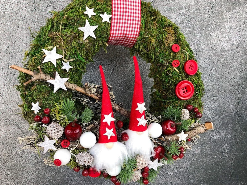 Weihnachtskranz Wichtel – Türkranz Weihnachten Tanne handgefertigt