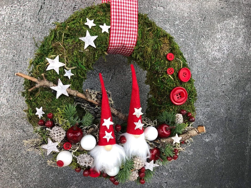 Weihnachtskranz Wichtel – Türkranz Weihnachten Tanne handgefertigt