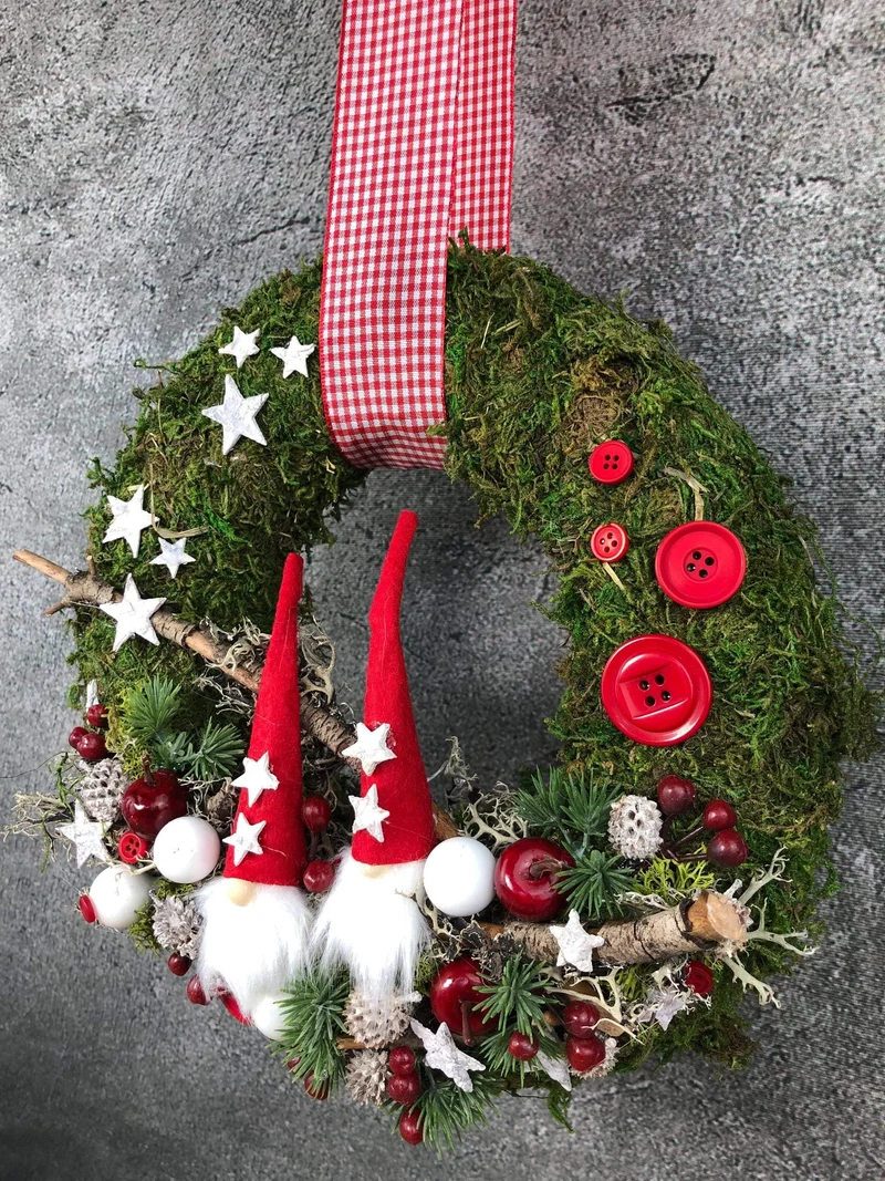 Weihnachtskranz Wichtel – Türkranz Weihnachten Tanne handgefertigt