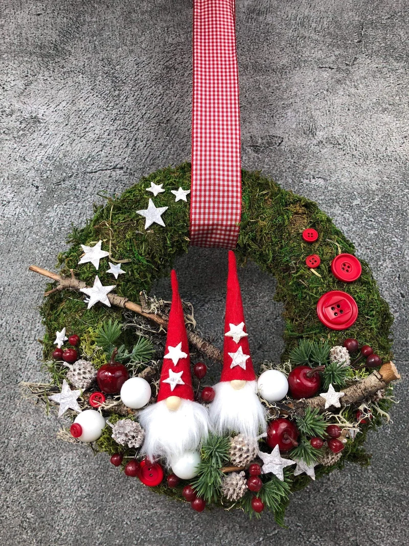 Weihnachtskranz Wichtel – Türkranz Weihnachten Tanne handgefertigt