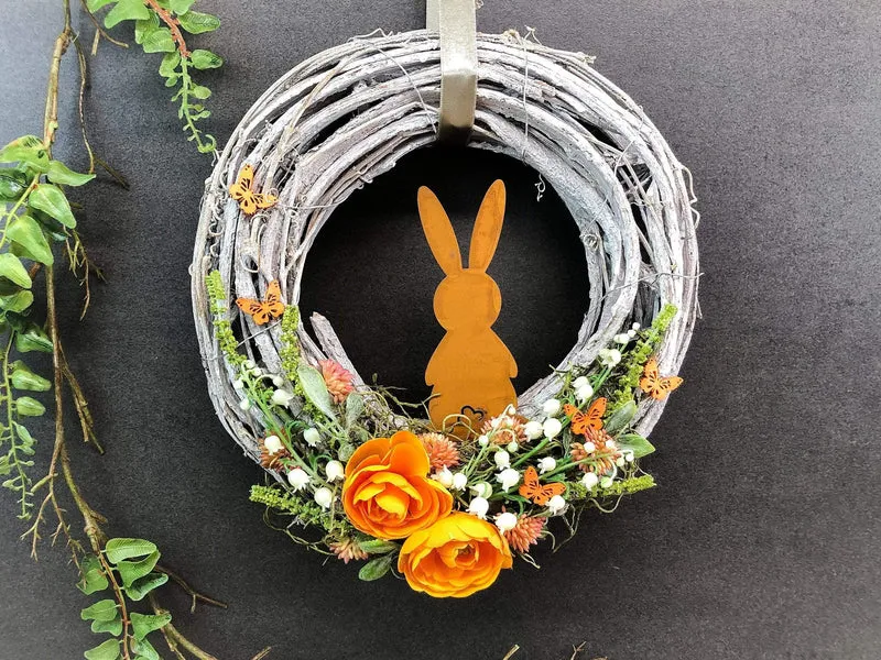 Osterkranz Türdeko Wunschfarbe – Frühlingskranz mit Hasen & Maiglöckchen