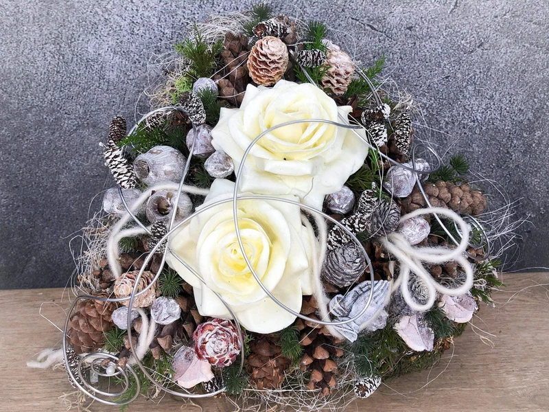 Grabherz Wachsrose – Grabschmuck Seidenblumen langlebig