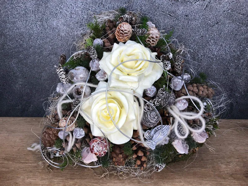 Grabherz Wachsrose – Grabschmuck Seidenblumen langlebig
