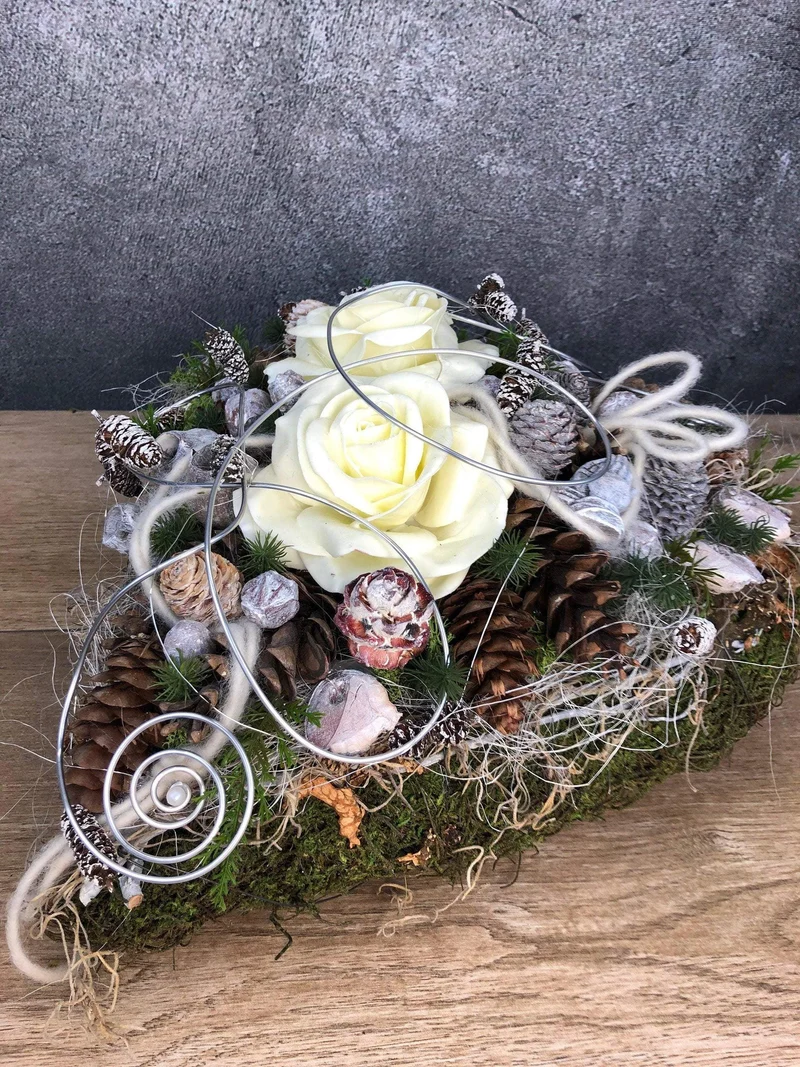 Grabherz Wachsrose – Grabschmuck Seidenblumen langlebig