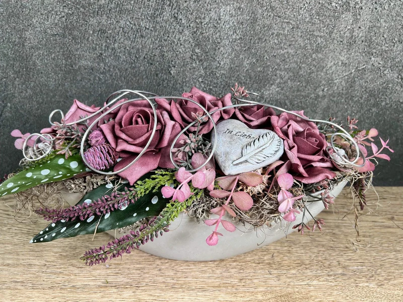 Grabschmuck Herz Rose Seidenblumen – würdevoll & langlebig – für Außen