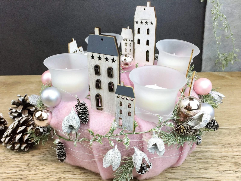 Adventskranz rund mit Häusern – mehrjährig & gemütlich