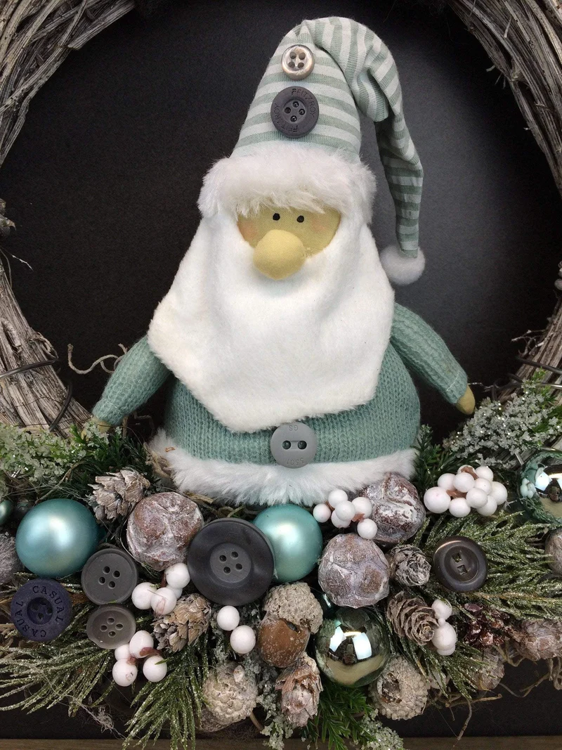 Türkranz Weihnachten mit Wichtel 37cm – Weihnachtskranz Wunschfarbe