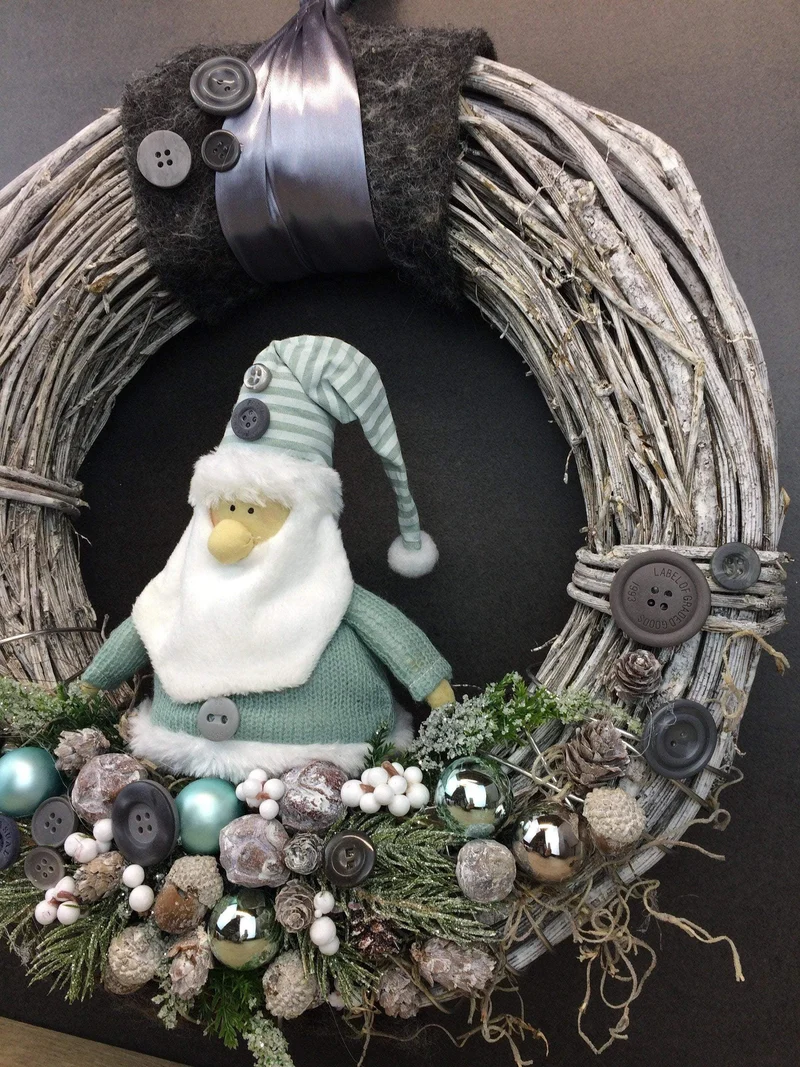Türkranz Weihnachten mit Wichtel 37cm – Weihnachtskranz Wunschfarbe